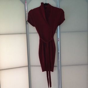 Red knit dress with tie